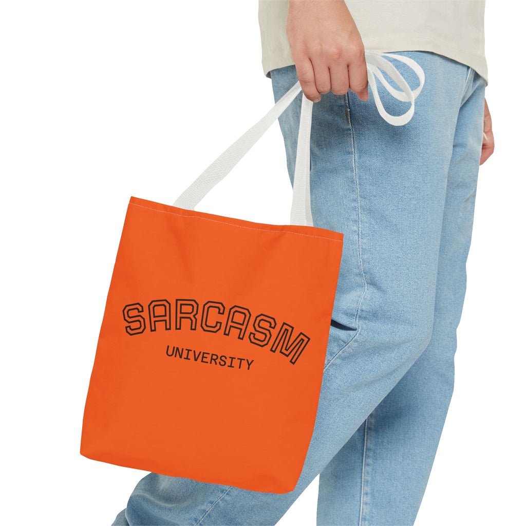 Sarcasm University Tote Bag, Funny Tote, Gift for Students, Everyday Use, Sarcastic Humor, Orange Canvas Bag