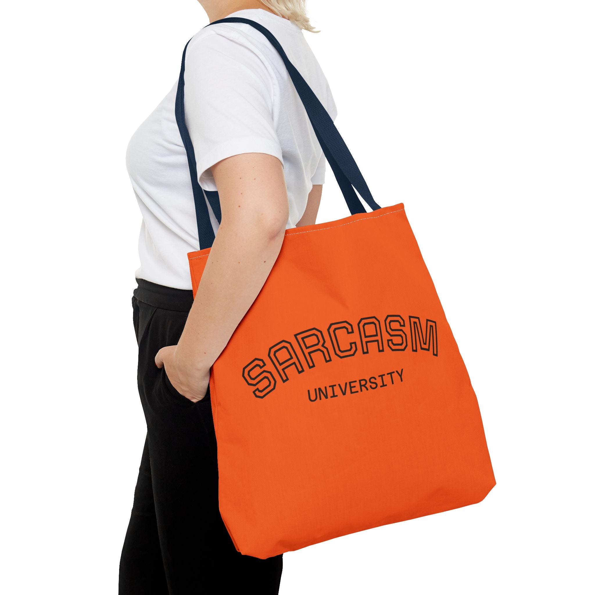 Sarcasm University Tote Bag, Funny Tote, Gift for Students, Everyday Use, Sarcastic Humor, Orange Canvas Bag