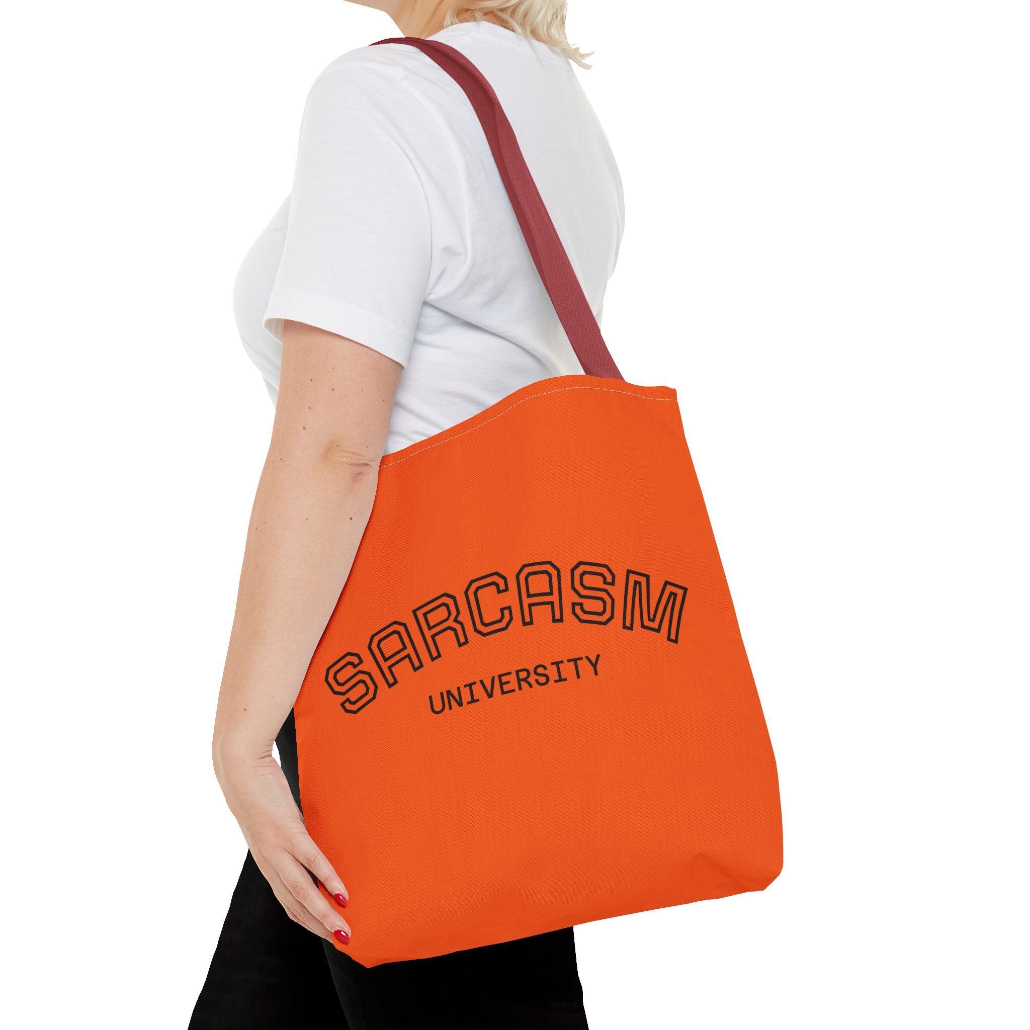 Sarcasm University Tote Bag, Funny Tote, Gift for Students, Everyday Use, Sarcastic Humor, Orange Canvas Bag
