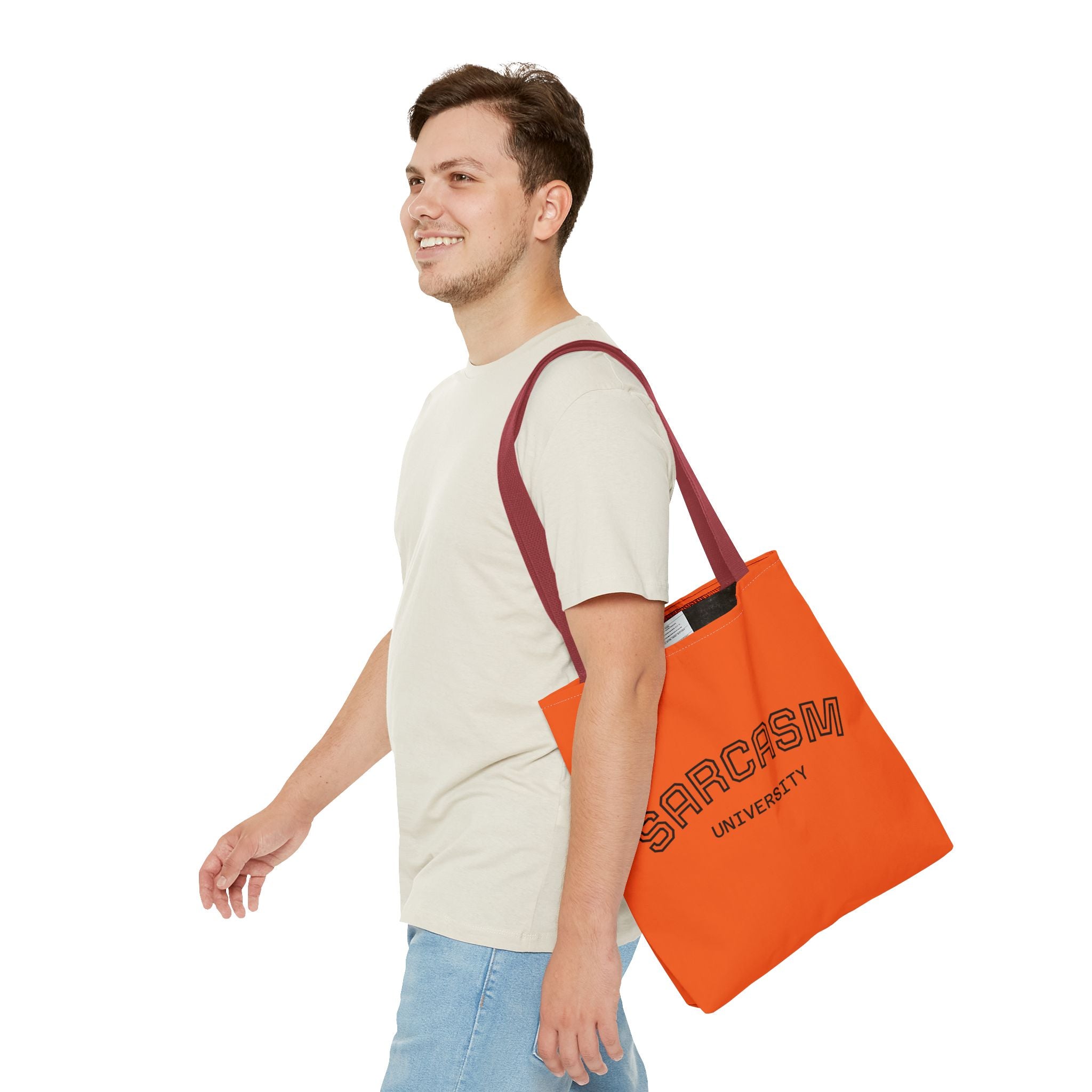 Sarcasm University Tote Bag, Funny Tote, Gift for Students, Everyday Use, Sarcastic Humor, Orange Canvas Bag