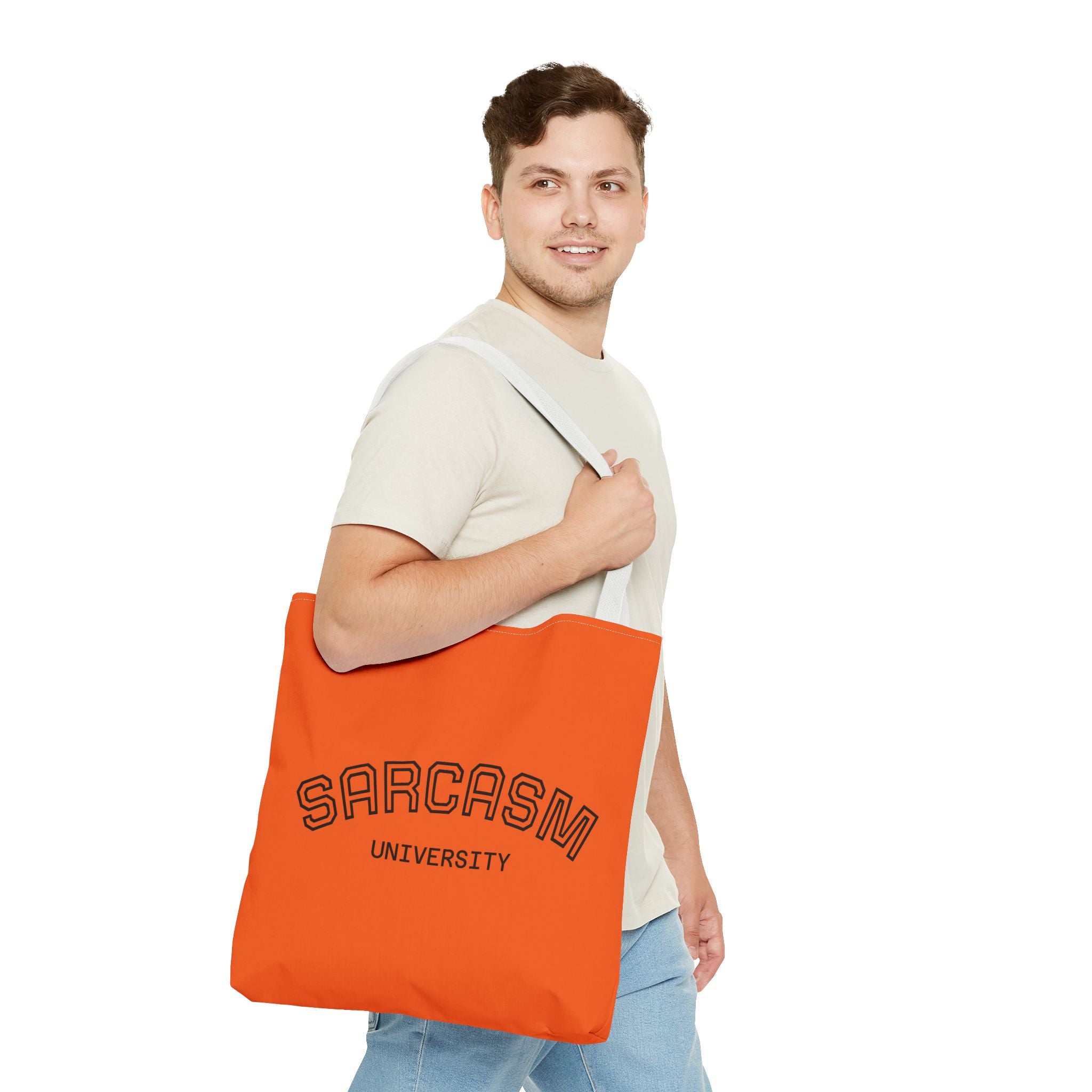 Sarcasm University Tote Bag, Funny Tote, Gift for Students, Everyday Use, Sarcastic Humor, Orange Canvas Bag