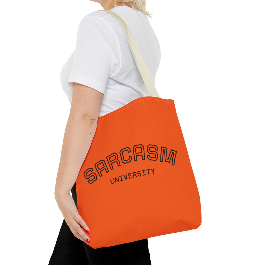Sarcasm University Tote Bag, Funny Tote, Gift for Students, Everyday Use, Sarcastic Humor, Orange Canvas Bag