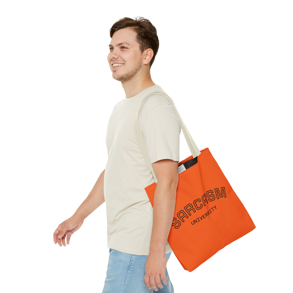 Sarcasm University Tote Bag, Funny Tote, Gift for Students, Everyday Use, Sarcastic Humor, Orange Canvas Bag