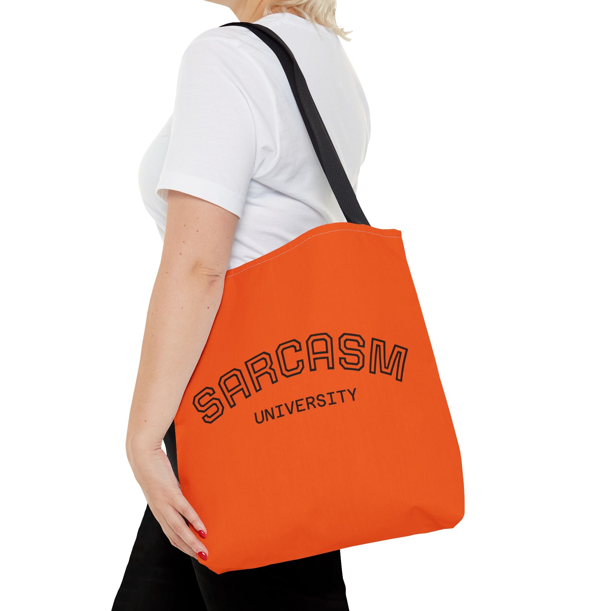 Sarcasm University Tote Bag, Funny Tote, Gift for Students, Everyday Use, Sarcastic Humor, Orange Canvas Bag