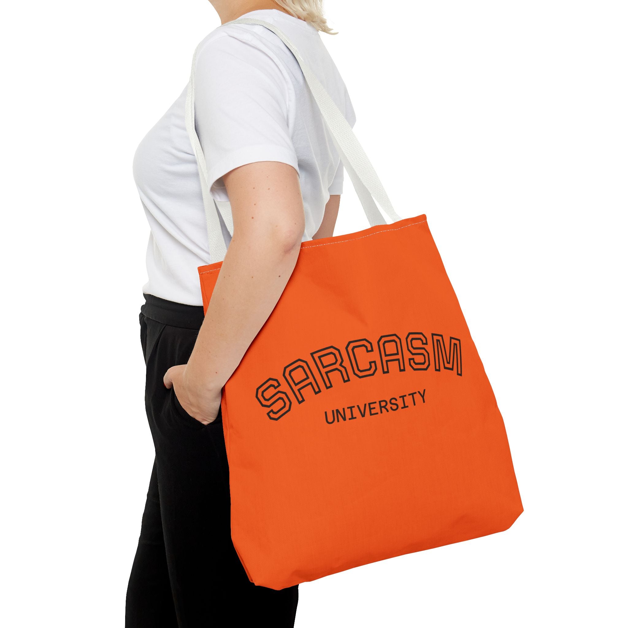 Sarcasm University Tote Bag, Funny Tote, Gift for Students, Everyday Use, Sarcastic Humor, Orange Canvas Bag